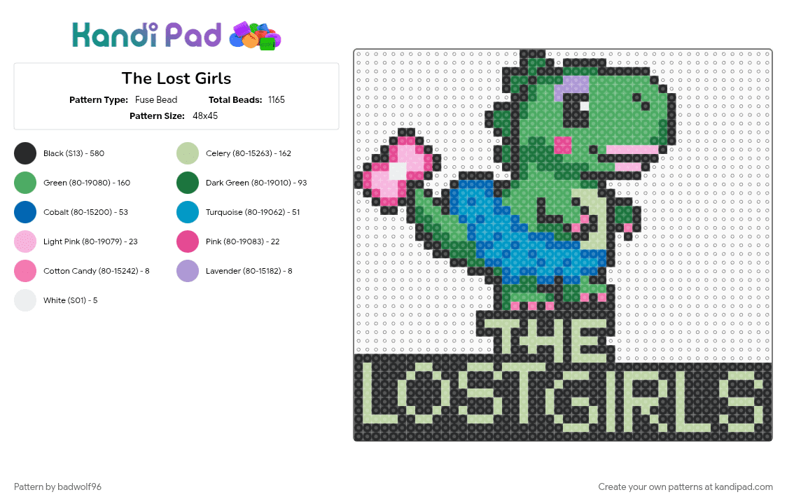The Lost Girls - Fuse Bead Pattern by badwolf96 on Kandi Pad - black, green, yellow