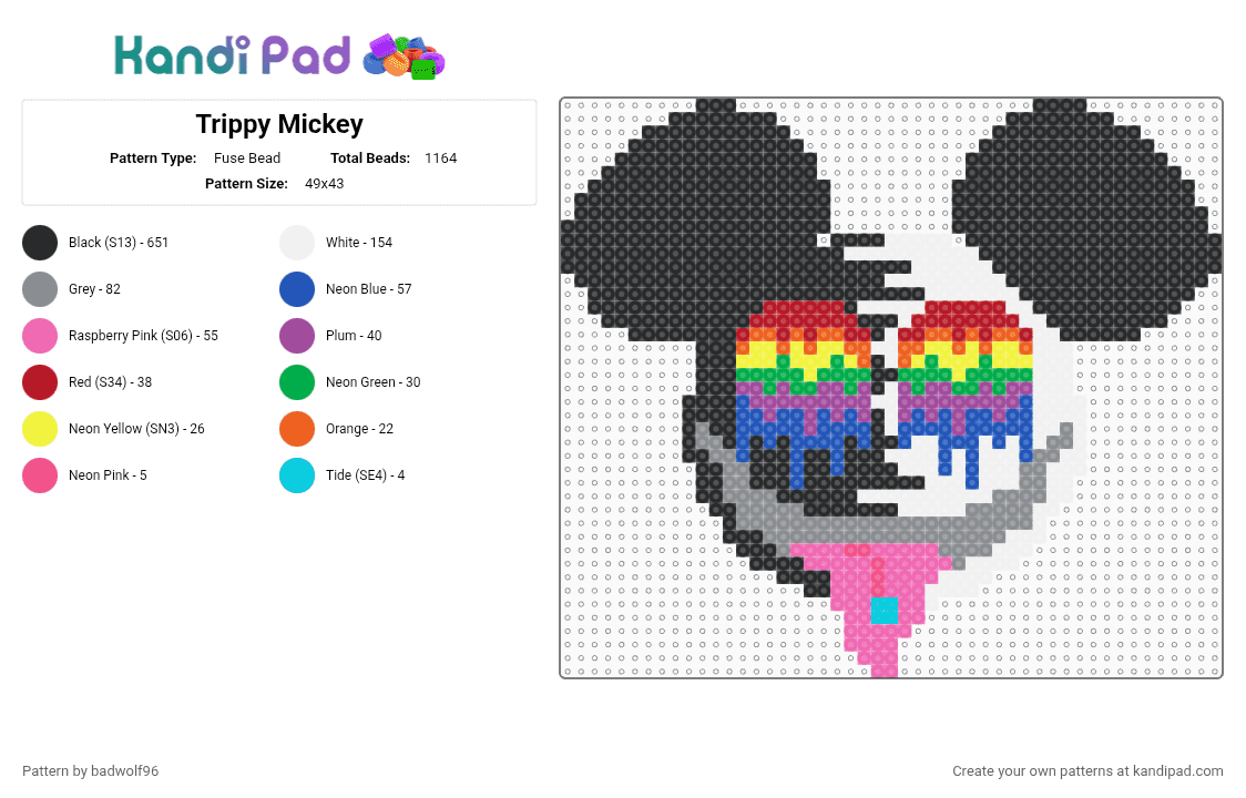 Trippy Mickey - Fuse Bead Pattern by badwolf96 on Kandi Pad - 