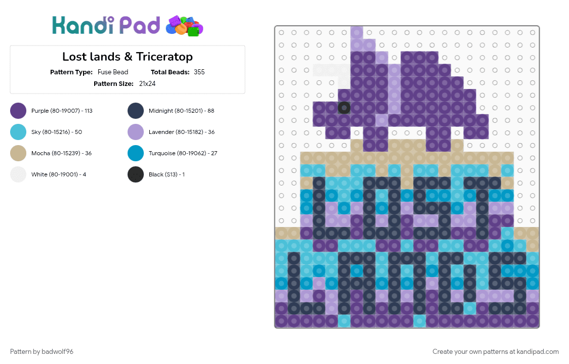 Lost lands & Triceratop - Fuse Bead Pattern by badwolf96 on Kandi Pad - colorful, cotdedm, dinosaur, edm, festival, lost lands, music, purple, rave