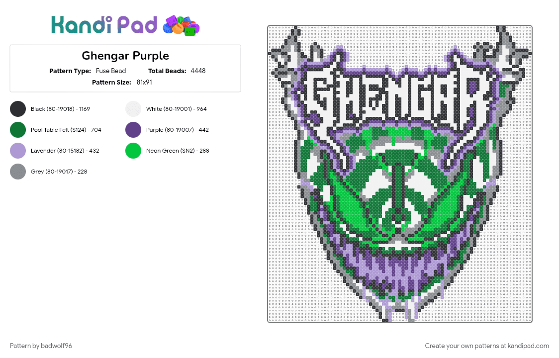 Ghengar Purple - Fuse Bead Pattern by badwolf96 on Kandi Pad - green