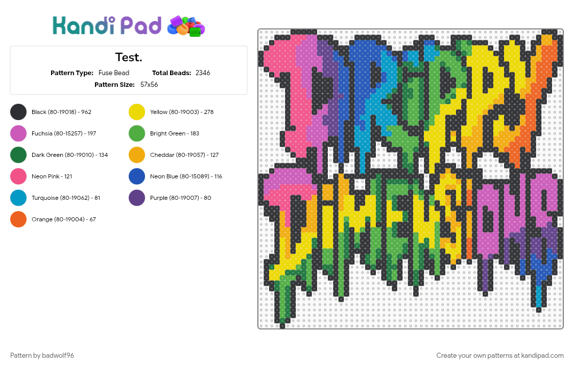 Drippy Dimensions Logo - Fuse Bead Pattern by badwolf96 on Kandi Pad - green, orange, pink, yellow