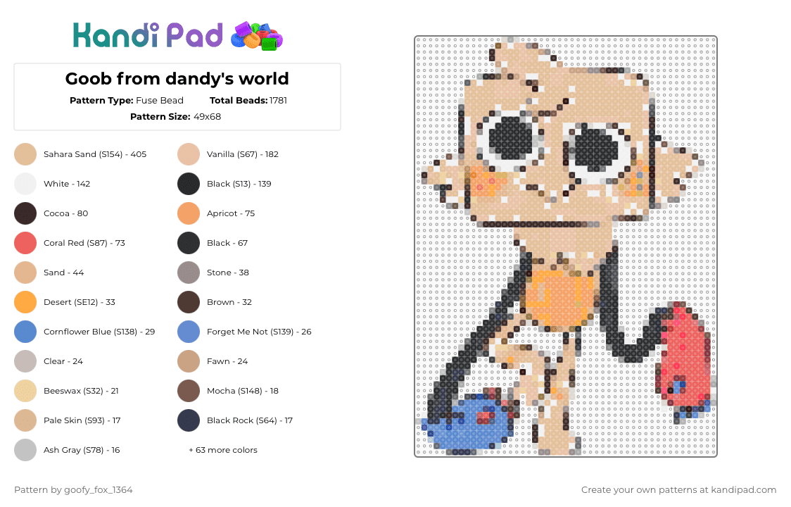 Goob from dandy\'s world - Fuse Bead Pattern by goofy_fox_1364 on Kandi Pad - beige,brown,orange,red