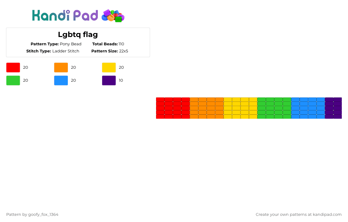 Lgbtq flag - Pony Bead Pattern by goofy_fox_1364 on Kandi Pad - orange,green,colorful