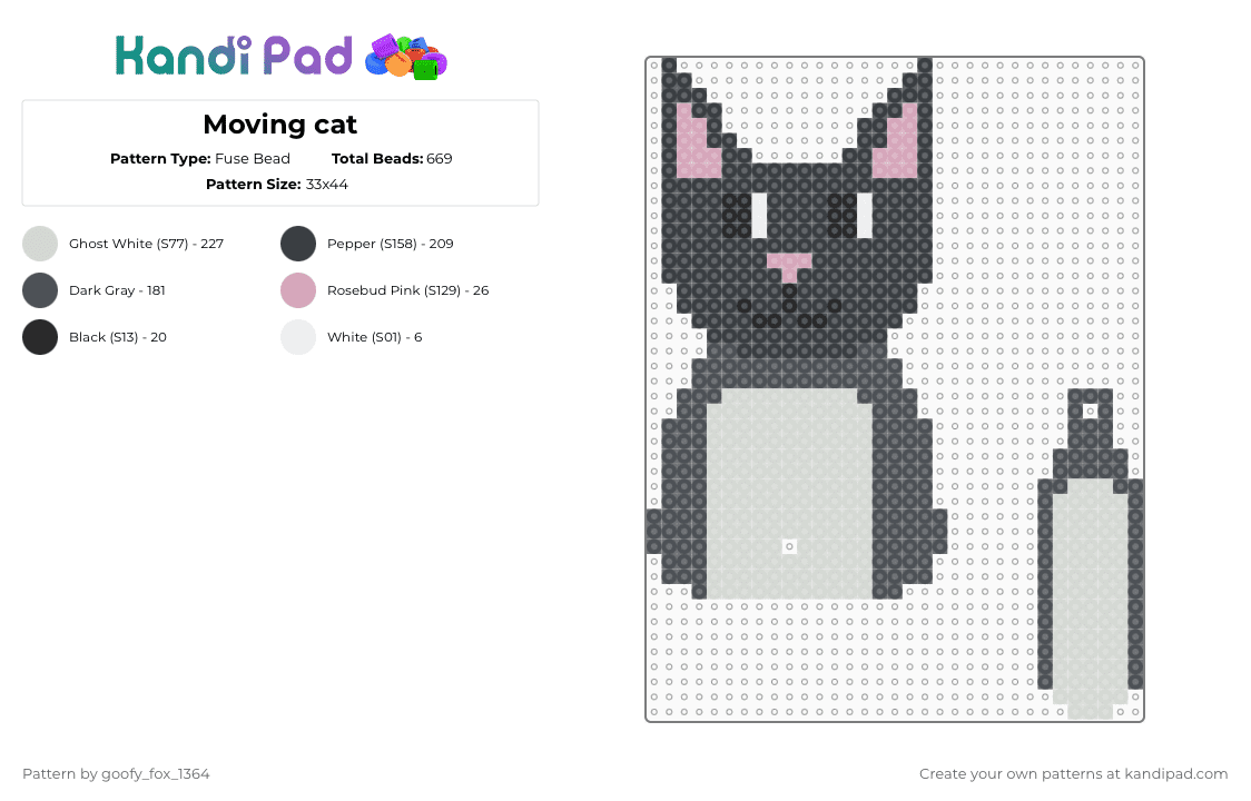 Moving cat - Fuse Bead Pattern by goofy_fox_1364 on Kandi Pad - gray