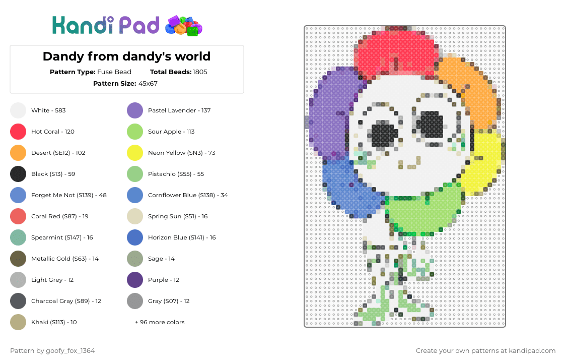 Dandy from dandy\'s world - Fuse Bead Pattern by goofy_fox_1364 on Kandi Pad - 