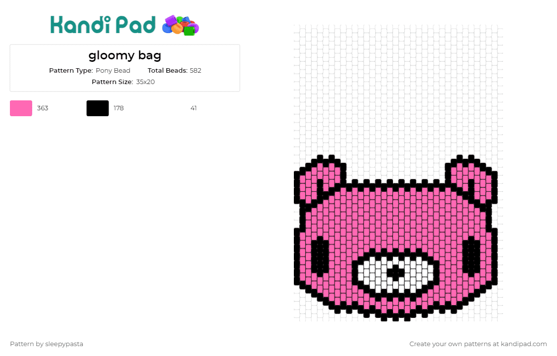 gloomy bag - Pony Bead Pattern by sleepypasta on Kandi Pad - gloomy bear,bag,edgy,kawaii,statement,playful,bold,vibrant,pink