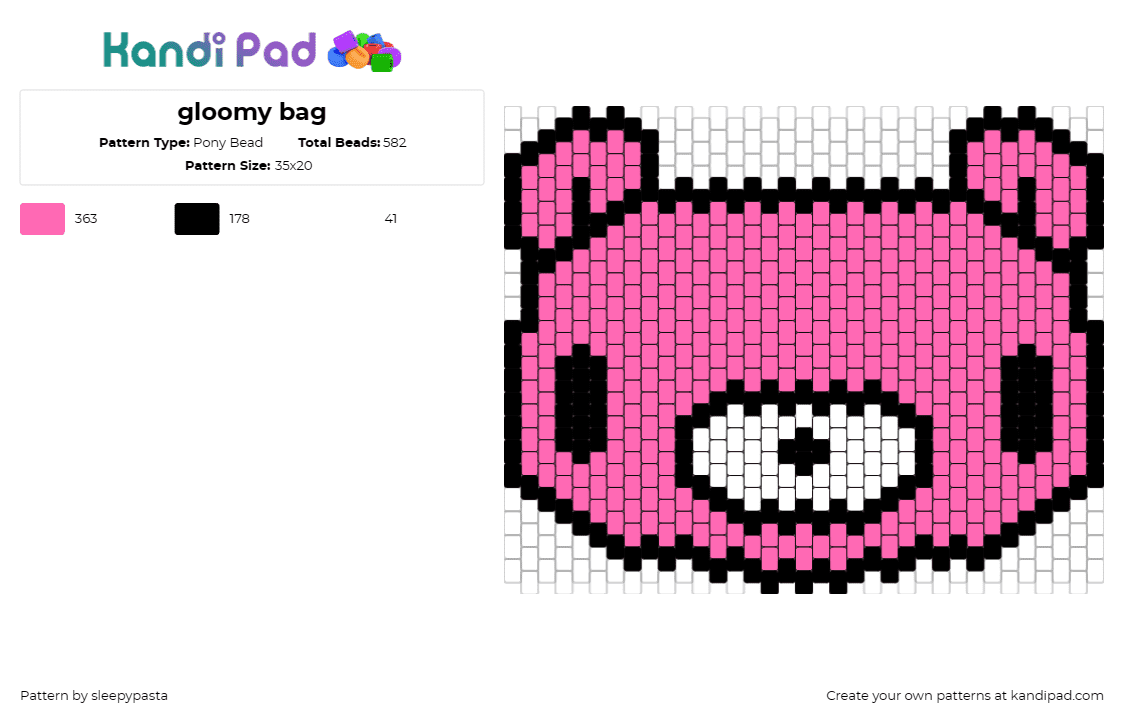 gloomy bag - Pony Bead Pattern by sleepypasta on Kandi Pad - gloomy bear,bag,edgy,kawaii,statement,playful,bold,vibrant,pink