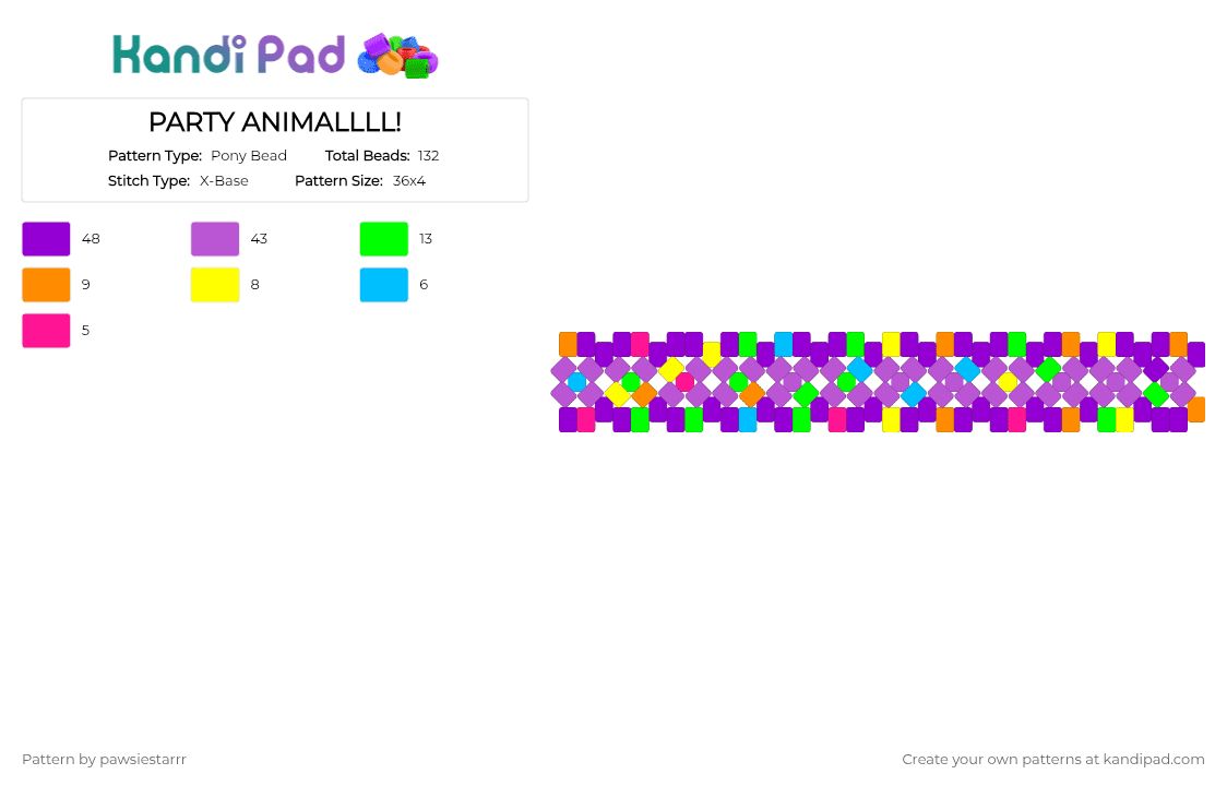 PARTY ANIMALLLL! - Pony Bead Pattern by pawsiestarrr on Kandi Pad - pink,purple,cotdparty