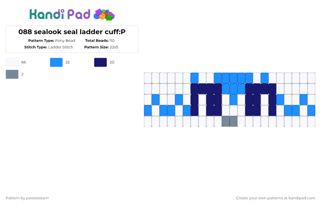 088 sealook seal ladder cuff:P - Pony Bead Pattern by pawsiestarrr on Kandi Pad - white,purple,light blue