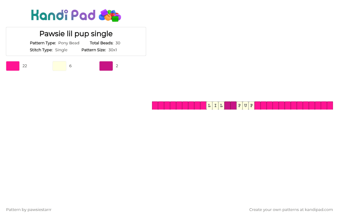 Pawsie lil pup single - Pony Bead Pattern by pawsiestarrr on Kandi Pad - pink