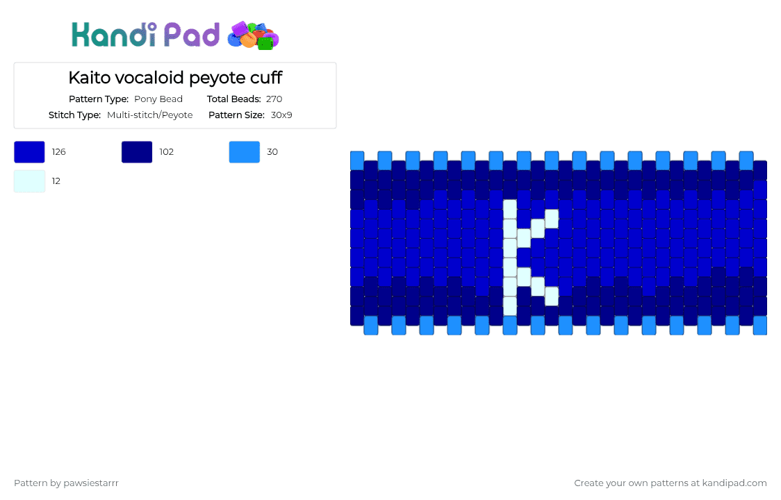 Kaito vocaloid peyote cuff - Pony Bead Pattern by pawsiestarrr on Kandi Pad - purple
