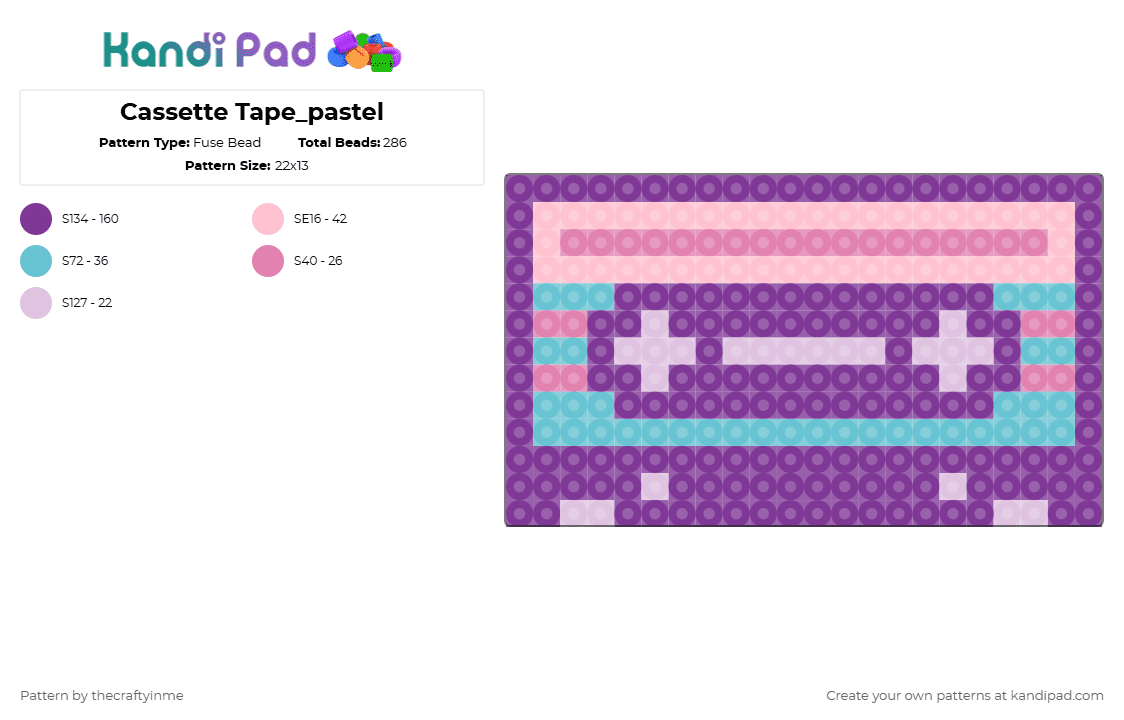 Cassette Tape_pastel - Fuse Bead Pattern by thecraftyinme on Kandi Pad - pink