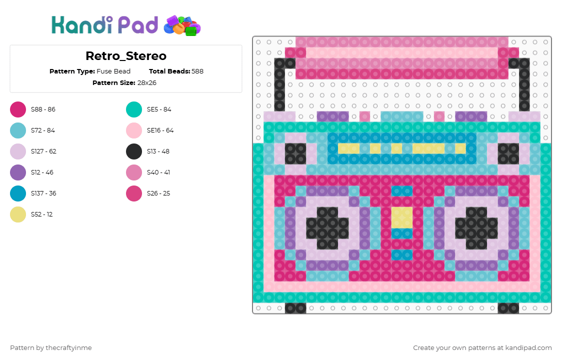 Retro_Stereo - Fuse Bead Pattern by thecraftyinme on Kandi Pad - boom box,pink