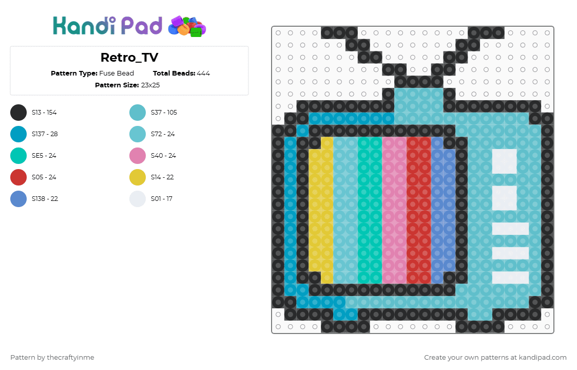 Retro_TV - Fuse Bead Pattern by thecraftyinme on Kandi Pad - light blue,teal,tv,television,retro