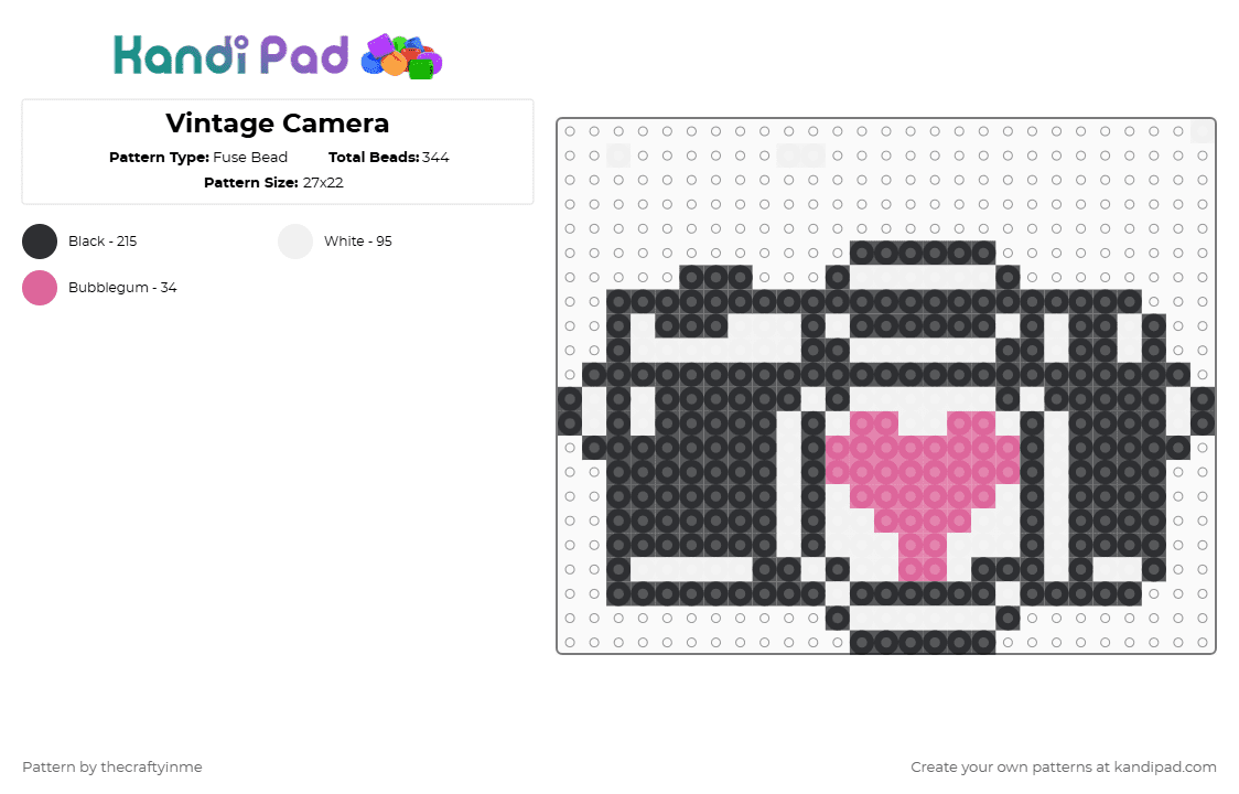 Vintage Camera Fuse Bead Pattern - Kandi Pad | Kandi Patterns, Fuse ...