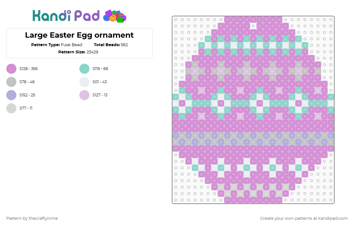 Large Easter Egg ornament - Fuse Bead Pattern by thecraftyinme on Kandi Pad - pink,easter,easter egg,egg,ornament