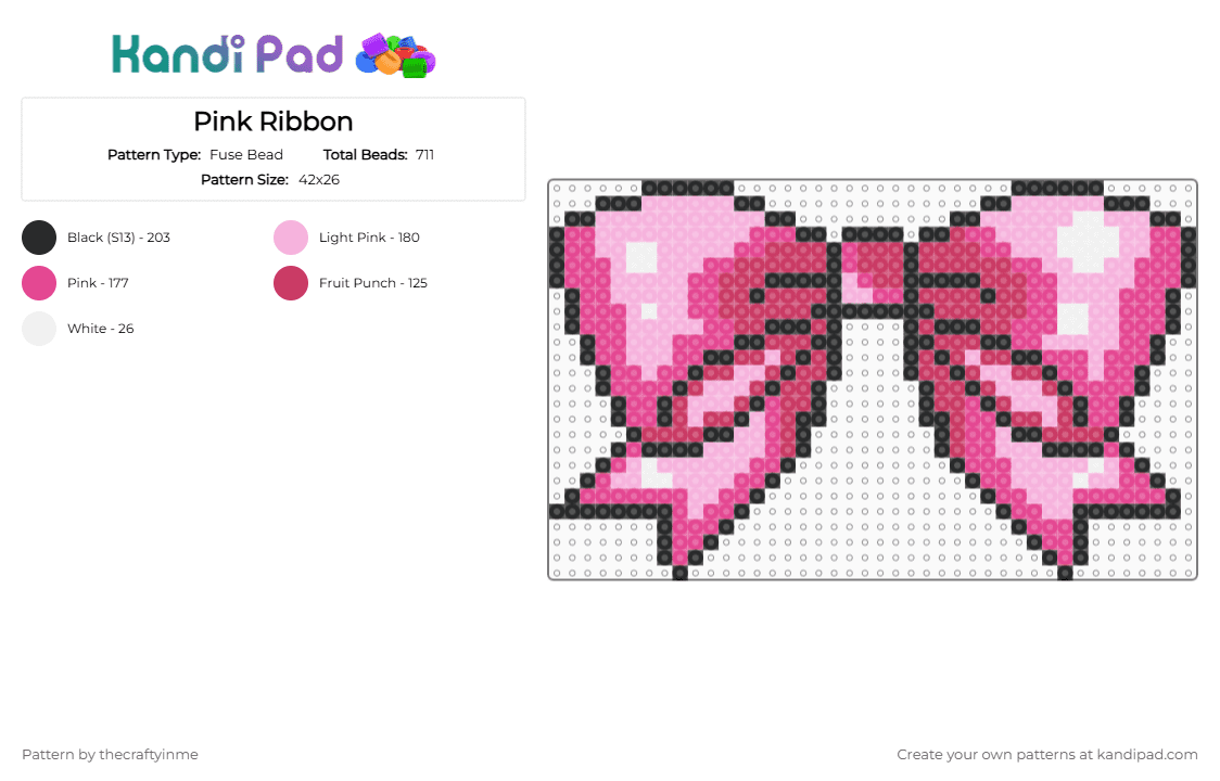 Pink Ribbon - Fuse Bead Pattern by thecraftyinme on Kandi Pad - pink