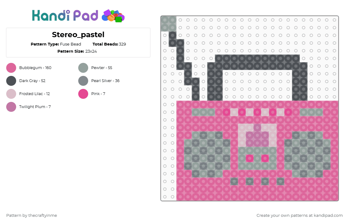 Stereo_pastel - Fuse Bead Pattern by thecraftyinme on Kandi Pad - pink,gray