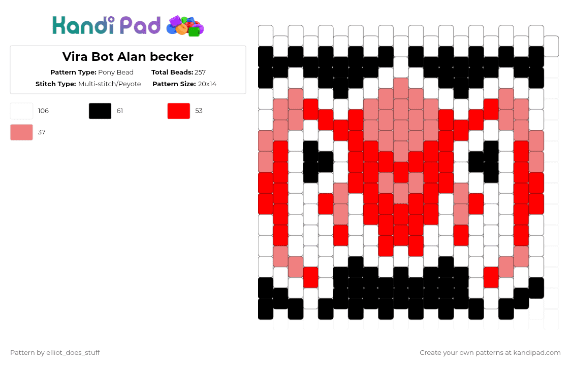 Vira Bot Alan becker - Pony Bead Pattern by elliot_does_stuff on Kandi Pad - alan becker, animator vs animation, ava, red, vira bot, white