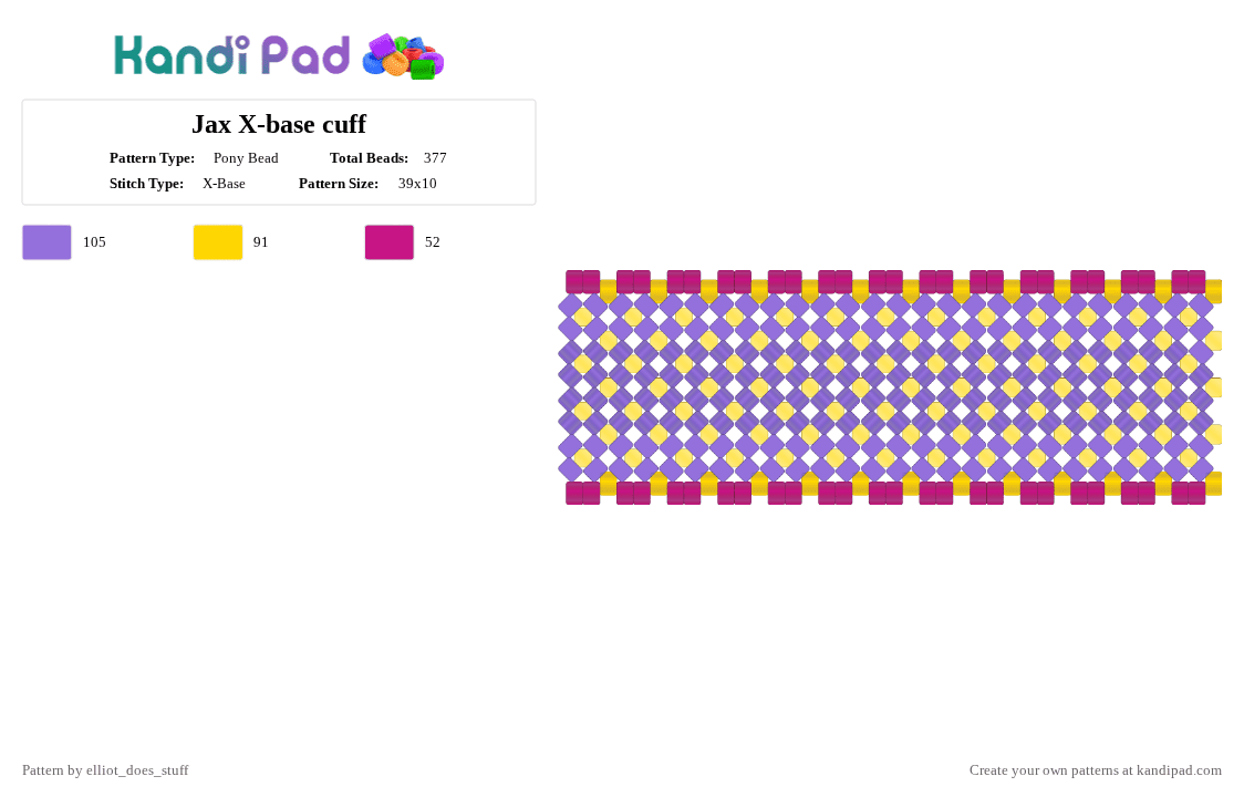 Jax X-base cuff - Pony Bead Pattern by elliot_does_stuff on Kandi Pad - purple