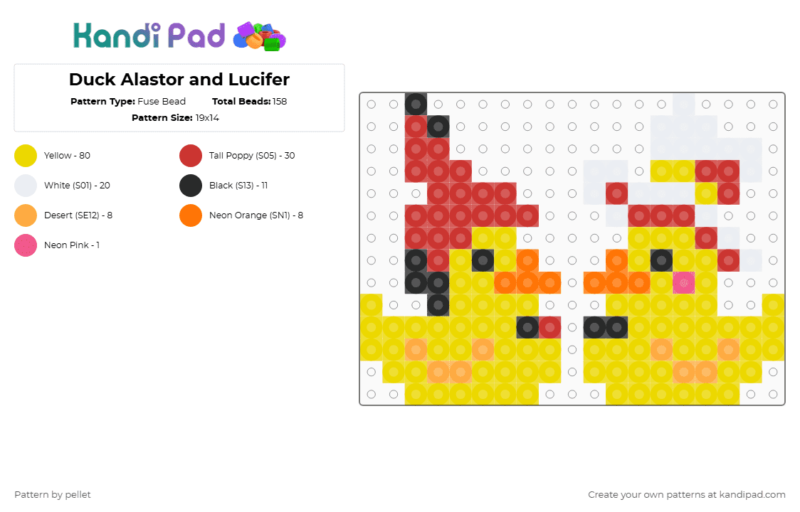 Duck Alastor and Lucifer - Fuse Bead Pattern by pellet on Kandi Pad - yellow,red,alastor,lucifer,hazbin hotel