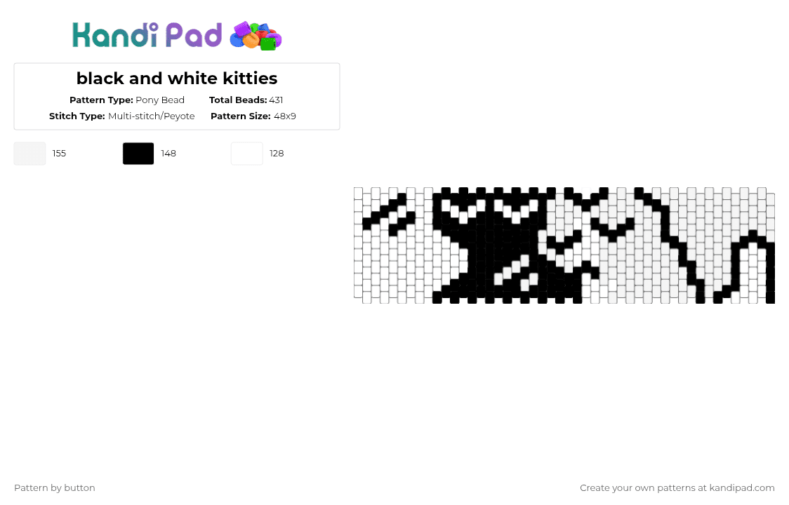 black and white kitties - Pony Bead Pattern by button on Kandi Pad - black,white