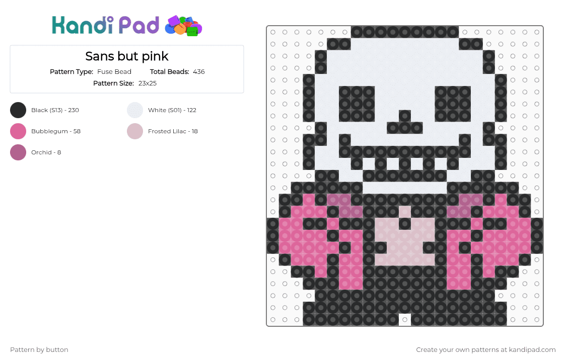 Sans but pink - Fuse Bead Pattern by button on Kandi Pad - white,pink