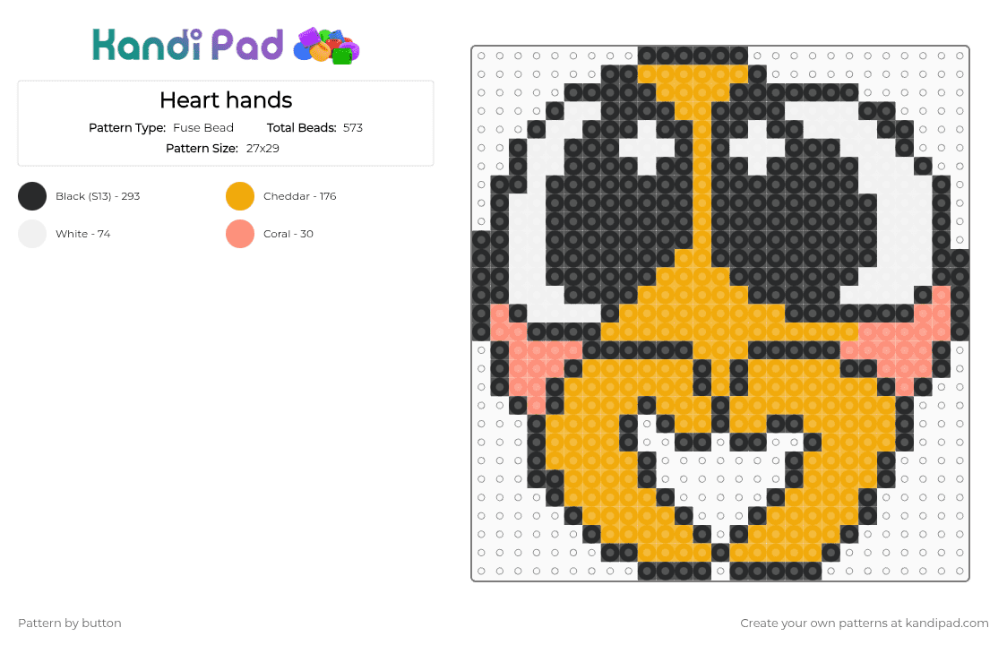 Heart hands - Fuse Bead Pattern by button on Kandi Pad - white,orange