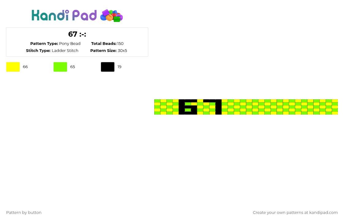 67 :-: - Pony Bead Pattern by button on Kandi Pad - green,yellow,cotdviraltrends