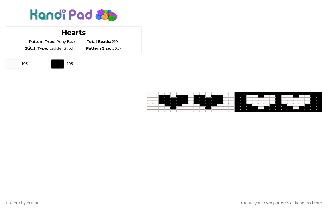Hearts - Pony Bead Pattern by button on Kandi Pad - white,black,hearts