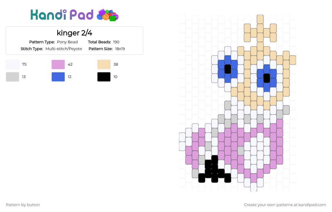 kinger 2/4 - Pony Bead Pattern by button on Kandi Pad - pink,beige,tadc,kinger