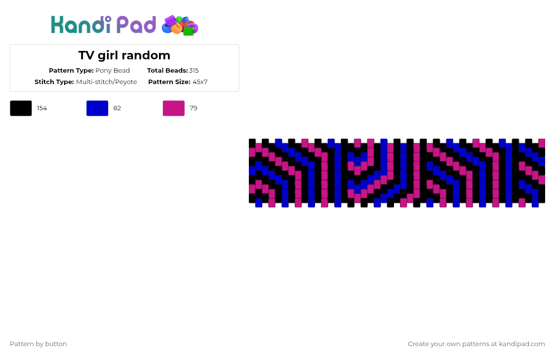 TV girl random - Pony Bead Pattern by button on Kandi Pad - pink,purple