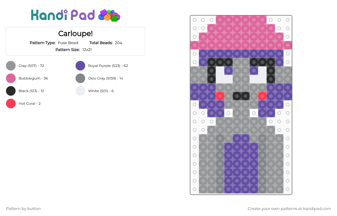Carloupe! - Fuse Bead Pattern by button on Kandi Pad - purple,gray