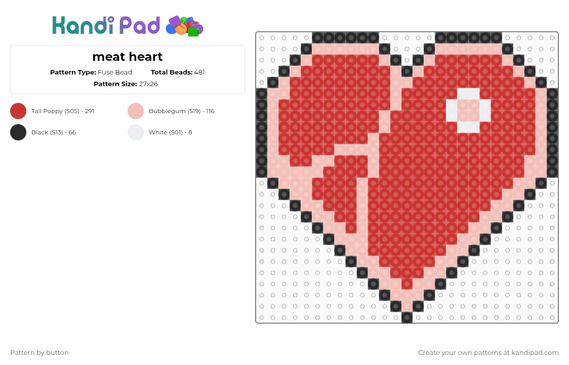 meat heart - Fuse Bead Pattern by button on Kandi Pad - beige,red,cannibal core,cotdhearts