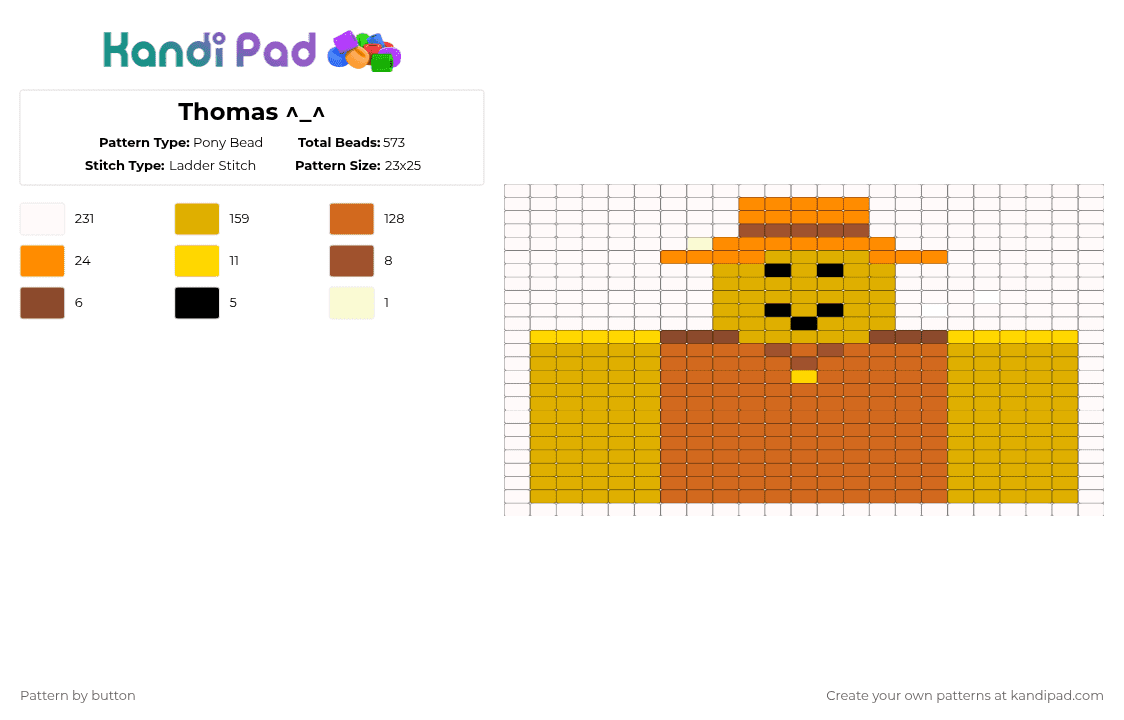 Thomas ^_^ - Pony Bead Pattern by button on Kandi Pad - orange,yellow