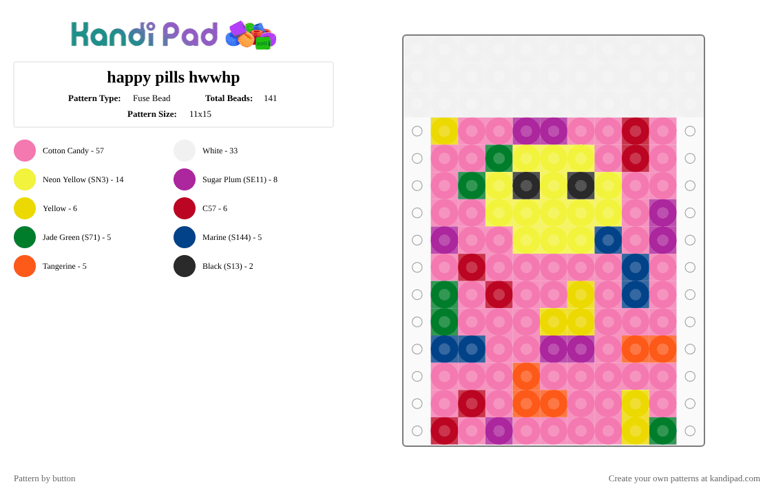happy pills hwwhp - Fuse Bead Pattern by button on Kandi Pad - yellow,pink