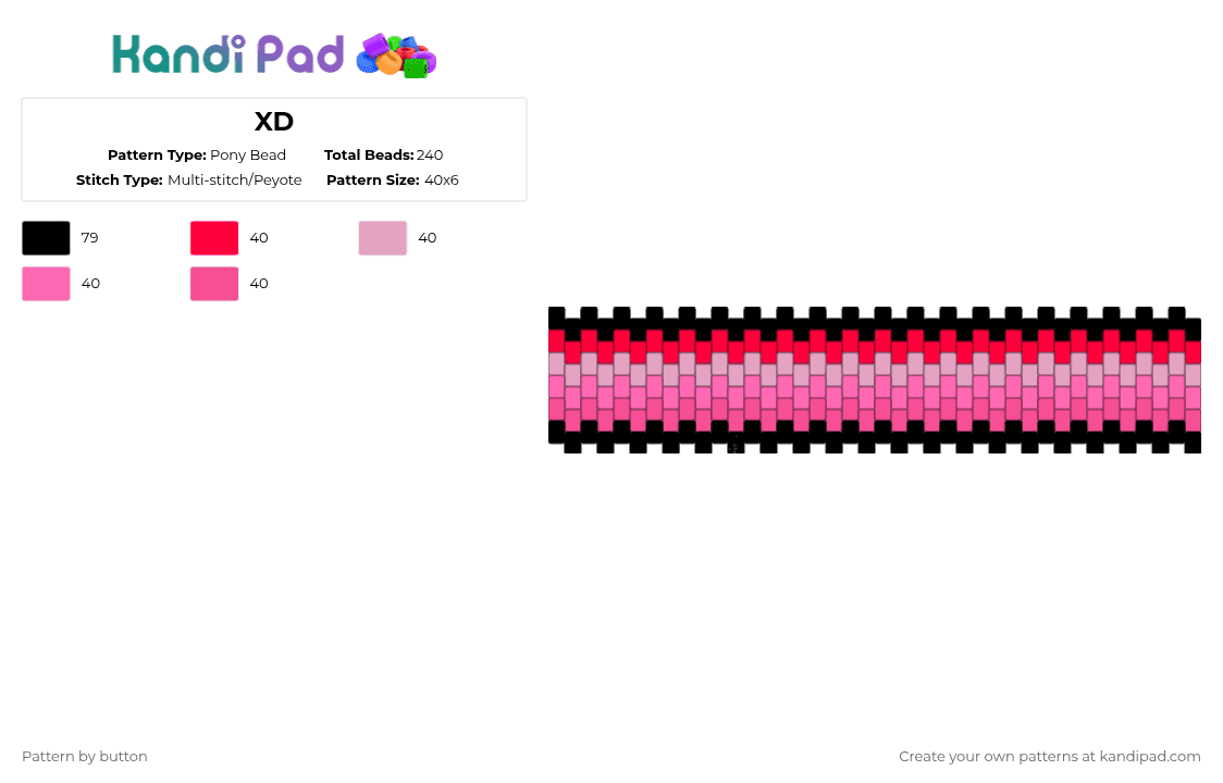 XD - Pony Bead Pattern by button on Kandi Pad - pink