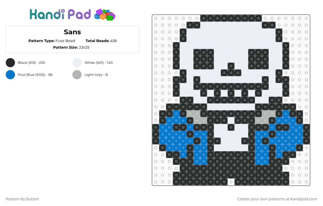 Sans - Fuse Bead Pattern by button on Kandi Pad - white,blue,undertale,sans