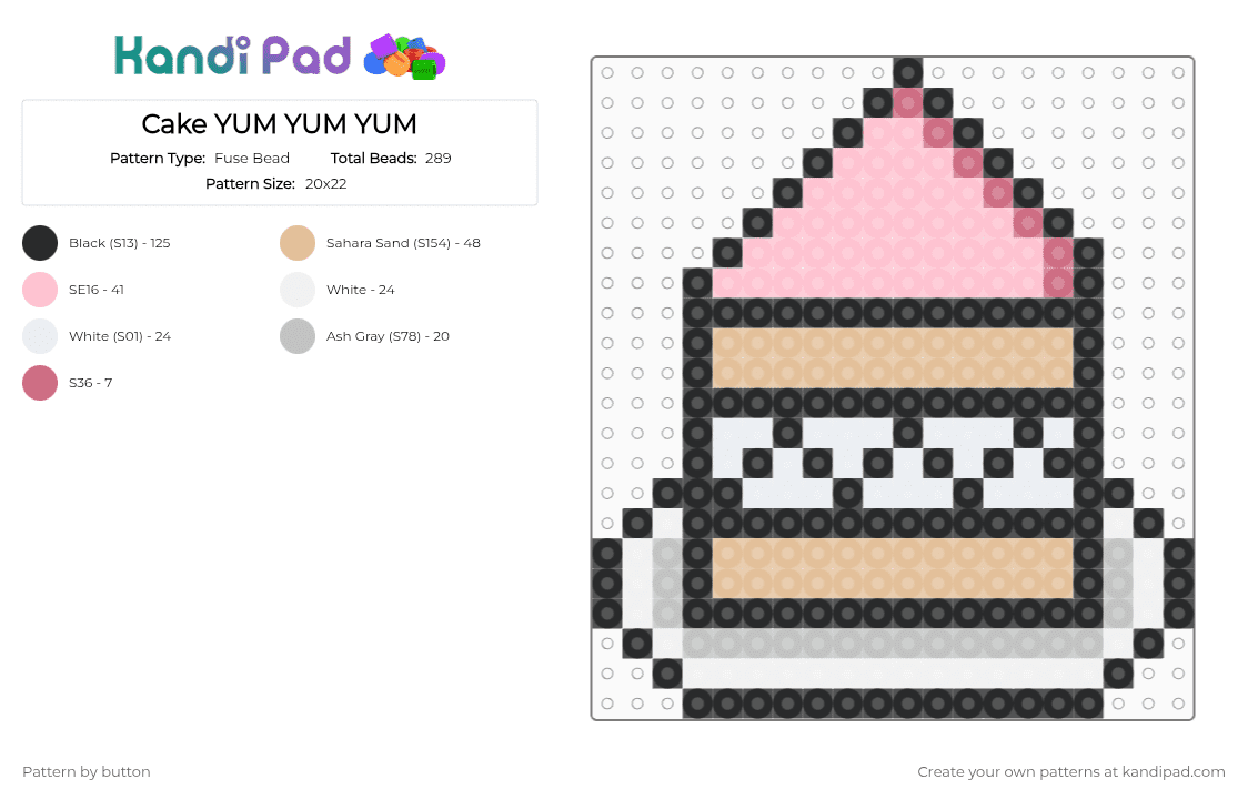 Cake YUM YUM YUM - Fuse Bead Pattern by button on Kandi Pad - beige,pink,cotdcakes