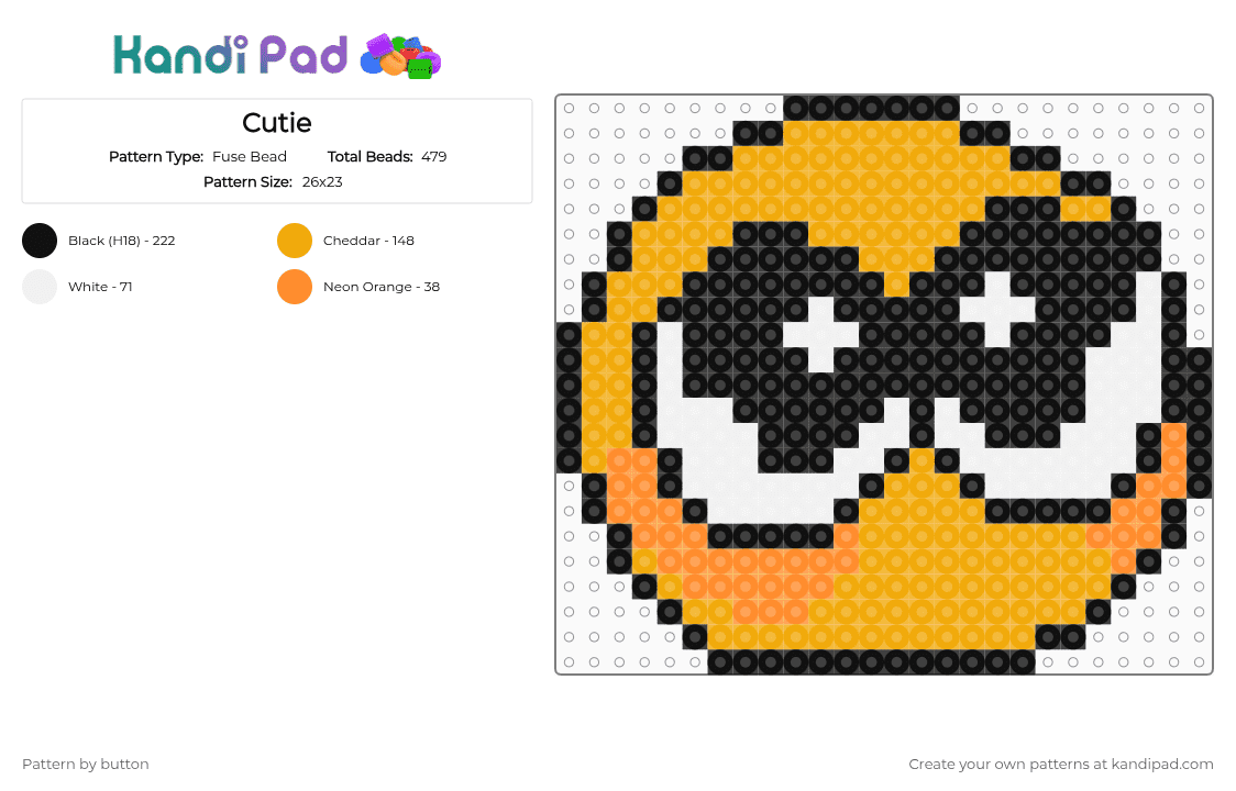 Cutie - Fuse Bead Pattern by button on Kandi Pad - white,orange