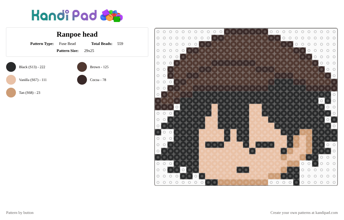 Ranpoe head - Fuse Bead Pattern by button on Kandi Pad - brown,beige
