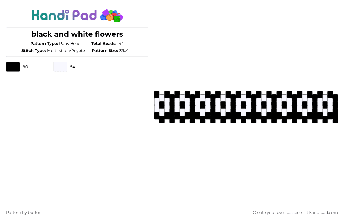 black and white flowers - Pony Bead Pattern by button on Kandi Pad - white,black