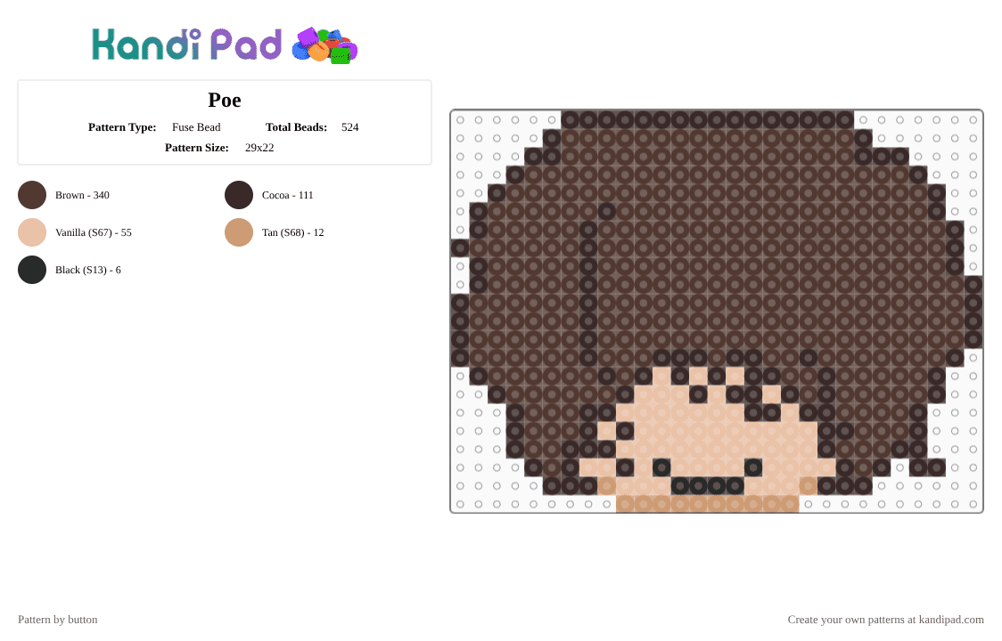 Poe - Fuse Bead Pattern by button on Kandi Pad - brown
