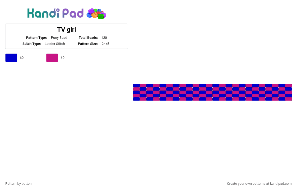TV girl - Pony Bead Pattern by button on Kandi Pad - purple,pink