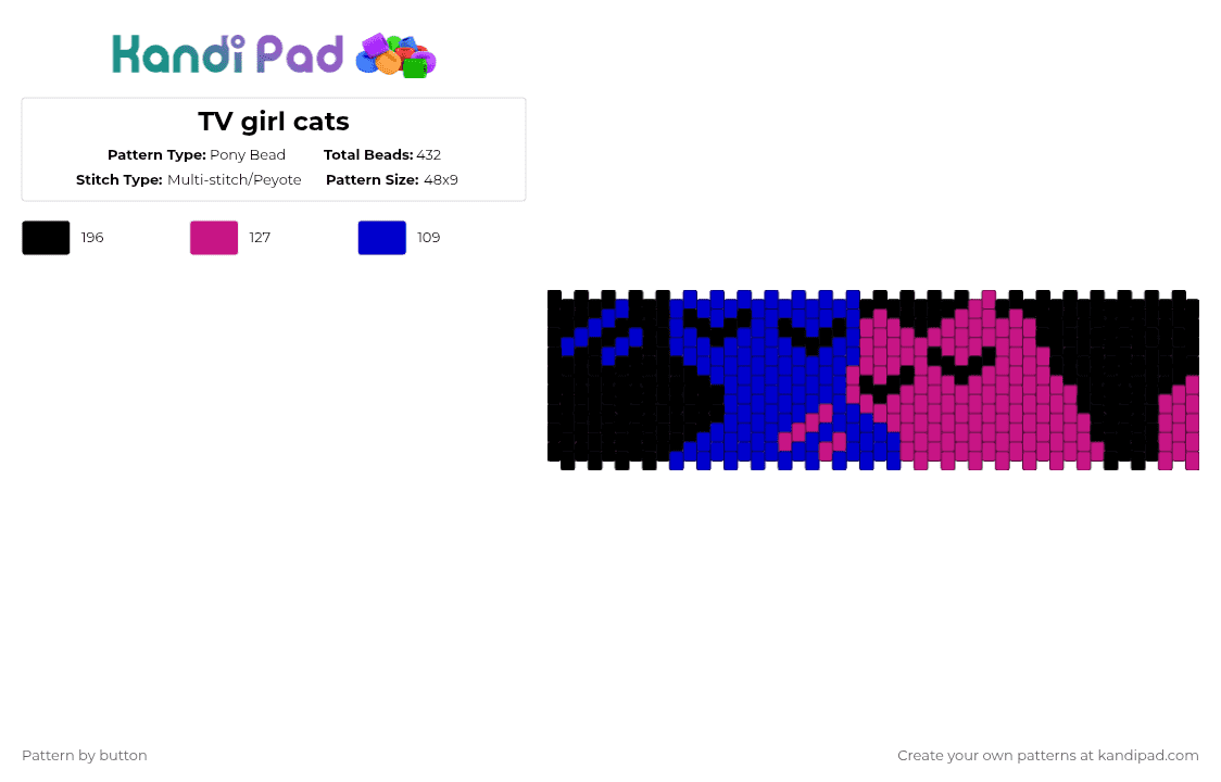 TV girl cats - Pony Bead Pattern by button on Kandi Pad - purple,pink