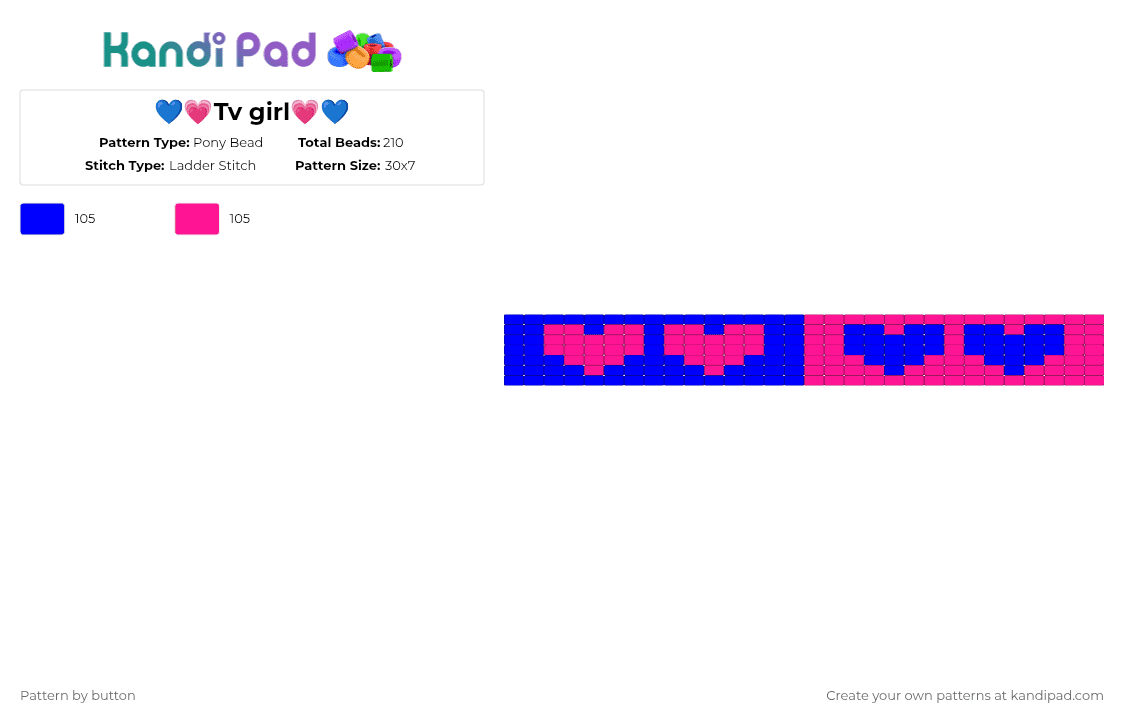 💙💗Tv girl💗💙 - Pony Bead Pattern by button on Kandi Pad - purple,pink