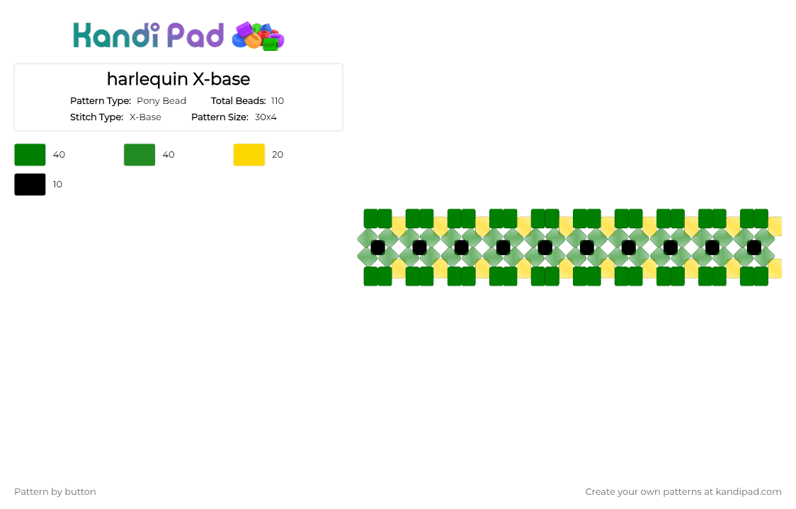 harlequin X-base - Pony Bead Pattern by button on Kandi Pad - green