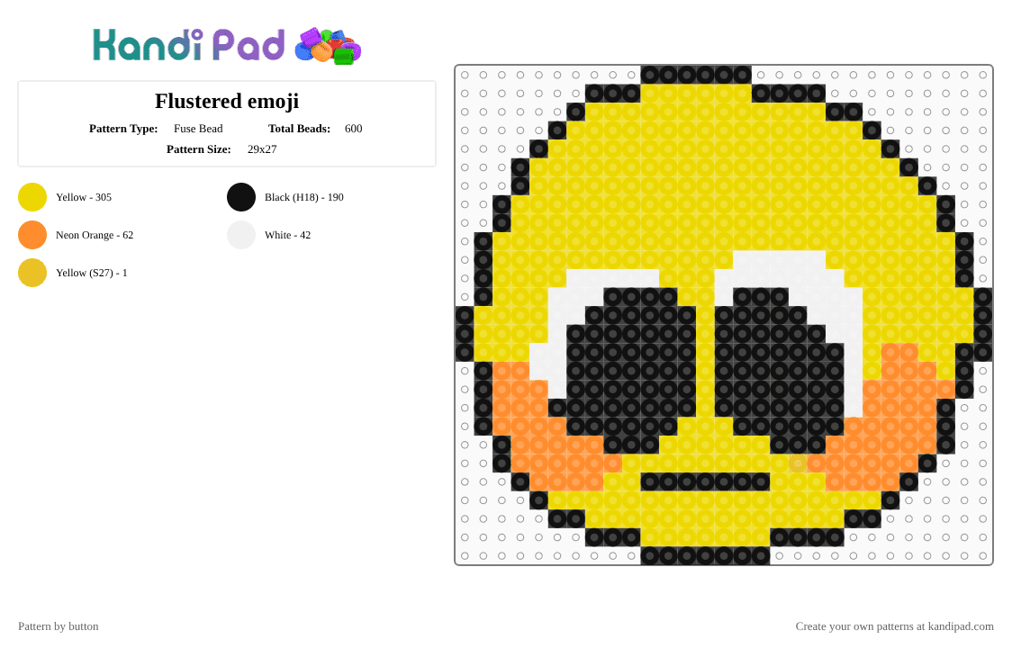 Flustered emoji - Fuse Bead Pattern by button on Kandi Pad - yellow