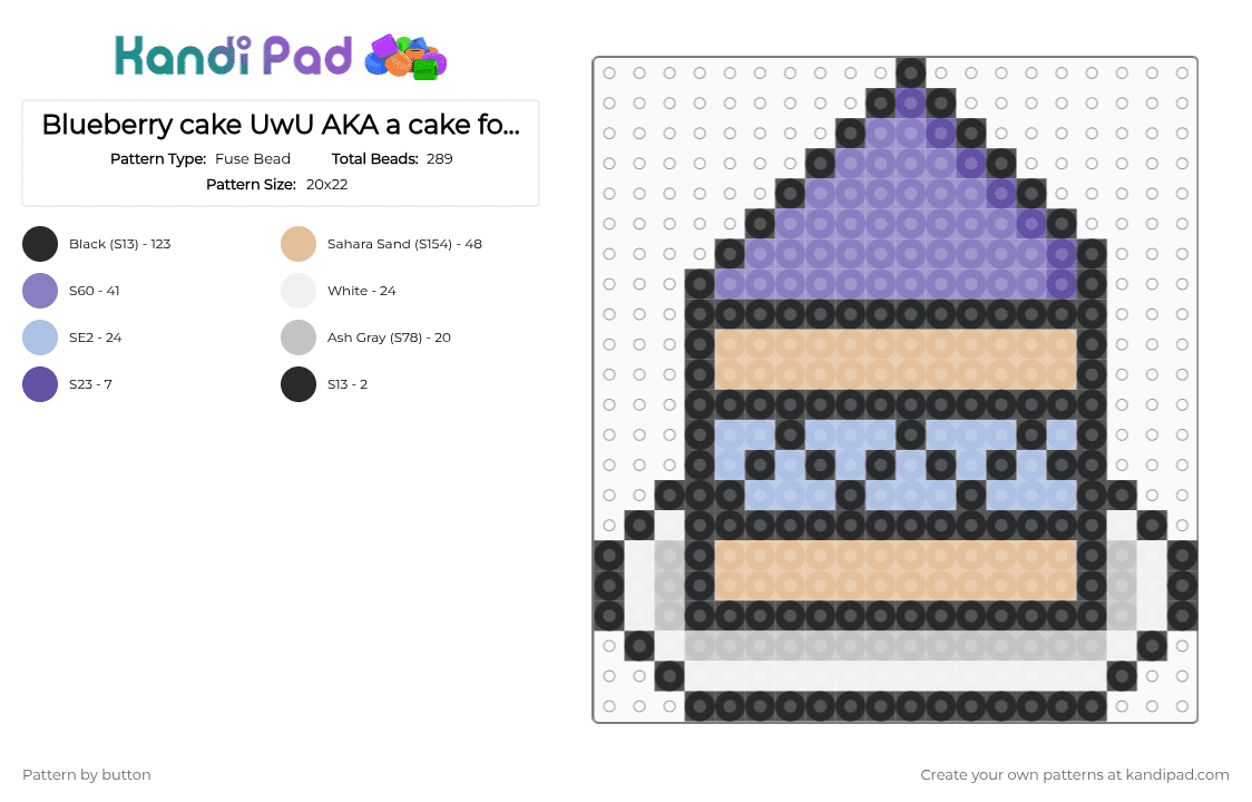 Blueberry cake UwU AKA a cake for sky - Fuse Bead Pattern by button on Kandi Pad - beige,pink,cake,blueberry,blue,kewl