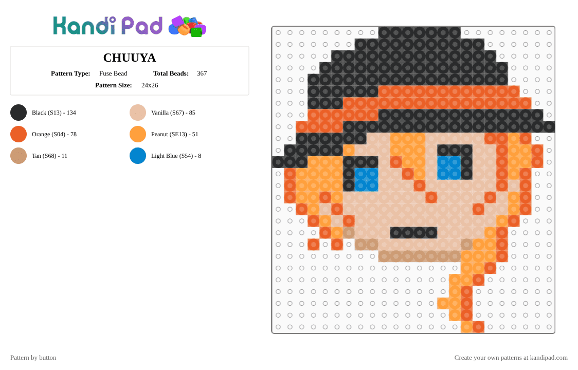 CHUUYA - Fuse Bead Pattern by button on Kandi Pad - orange,beige